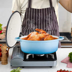 Enameled Cast Iron Oval Dutch Oven, 7 qt Oval Dutch Oven Pot with Lid and Dual Handles for Braising, for Braising, Broiling, Bread Baking, Frying, Light Blue