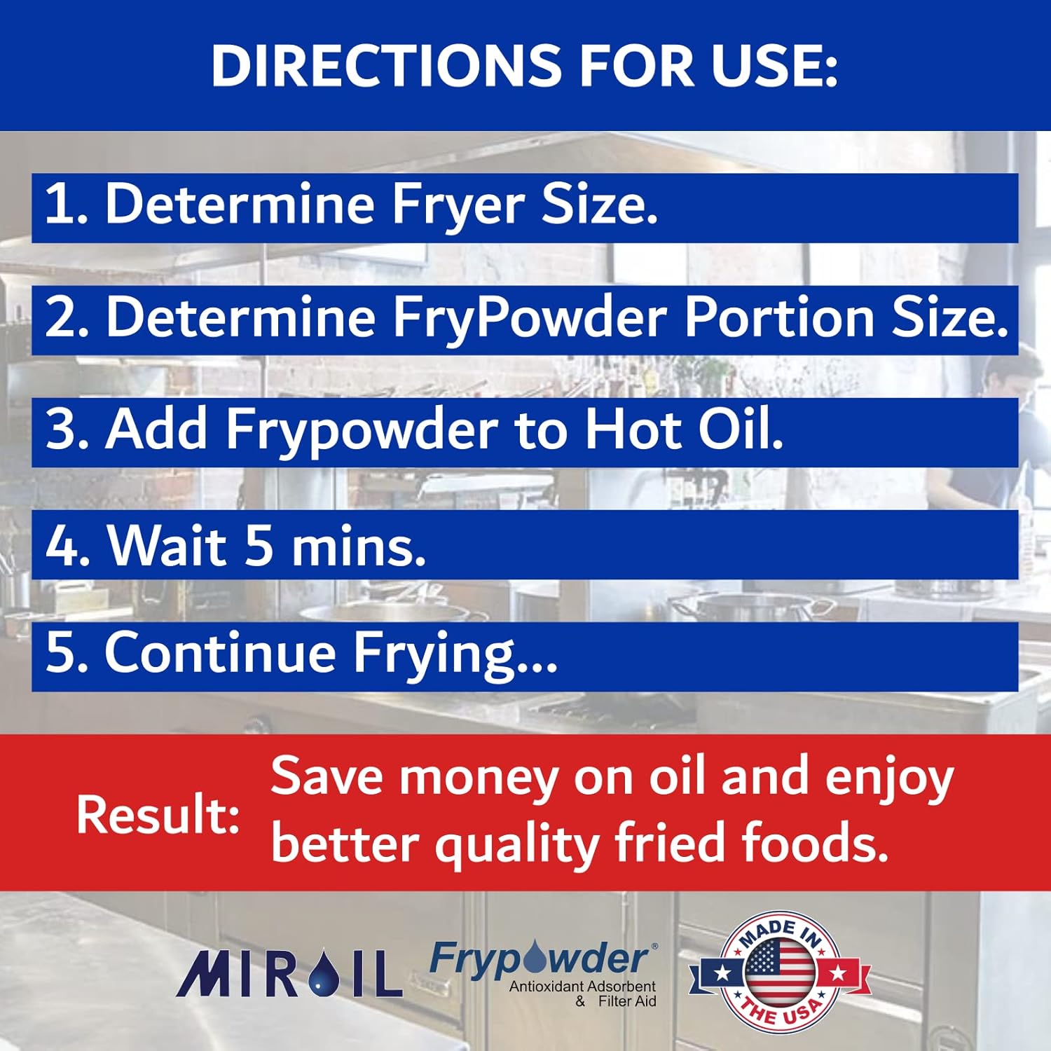 MirOil P46C Fry Powder Oil Stabilizer and Filter Aid, 46 x Size C Portion Pack(160ML Each) Fry Powder, Food Centers Cook Hotter, Deep Fryer Cooking Oil Saver Helps Save Grease & Remove Carbon Deposits