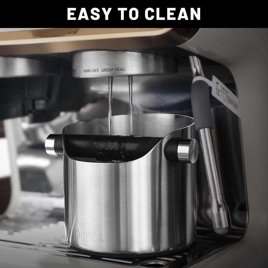 Espresso Knock Box, Stainless Steel coffee grounds container, Espresso grounds knock box With Non-slip Base and Removable Bar