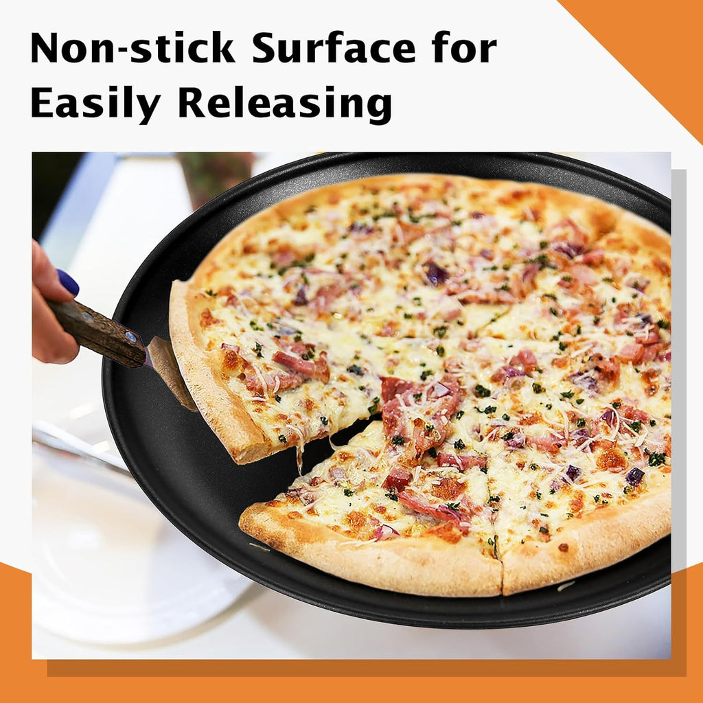 TeamFar Pizza Pan, 12Inch Pizza Tray Round Baking Pans with Stainless Steel Core & Non-stick Coating, for Roasting Cooking, Toxic Free – Set of 4