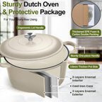 P&P CHEF 6QT Enameled Dutch Oven, Cast Iron Dutch Oven Pot with Lid for Bread Baking, Enameled Casserole Pot for Roasting Braising Stewing Frying Simmering, Various Stoves & Easy Clean, Khaki