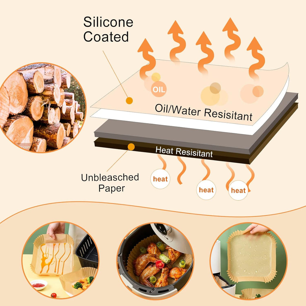 Air Fryer Liners for Najia, 50 PCS Air Fryer Paper Liners Disposable - 6.3 Inch Round Parchment Sheets for 2-4 qt Basket, Oil Proof Airfryer Paper Liner for Baking Cooking Food