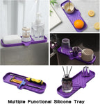 Silicone Bathroom Soap Dishes with Drain Spout-Bathroom and Kitchen Sink Organizer,Sponge Holder,Dish Soap Tray,Perfect for Dispenser,Scrubber,Bottle,Cup on Sink or Counter-Purple 12"×4"