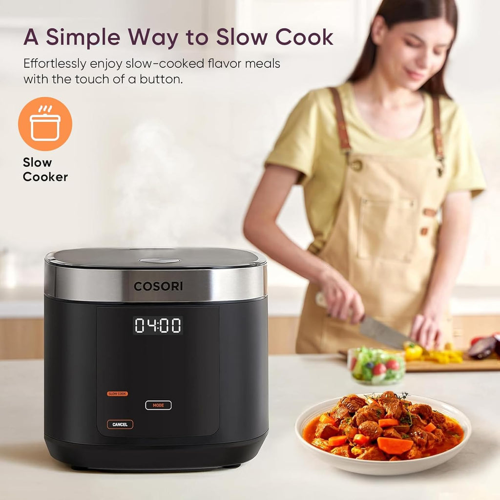 COSORI Rice Cooker 10 Cup, 24h Keep Warm, Non-stick Ceramic Inner Pot, 18 Functions Fuzzy Logic Rice Maker with Stainless Steel Steamer Basket, Sauté, Slow Cooker, Black