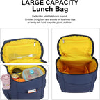 NOL Natural Organic Lifestyle Insulated Lunch Bags for Women Cooler Bag Lightweight Nylon Waterproof Lunch Box For Work (Navy blue, Large)
