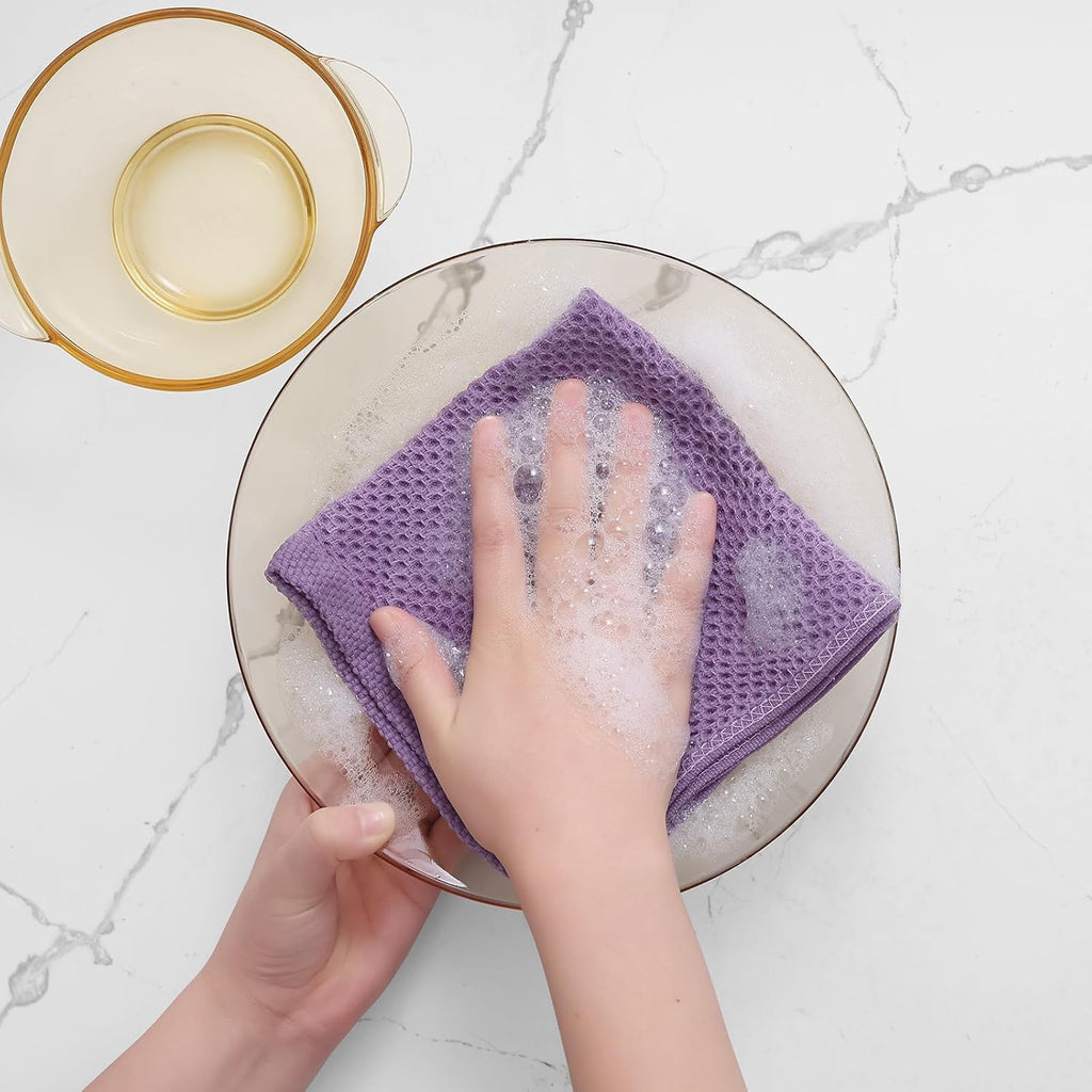 Homaxy 100% Cotton Waffle Weave Kitchen Dish Cloths, Ultra Soft Absorbent Quick Drying Dish Towels, 12 x 12 Inches, 12-Pack, Lavender