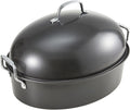 KITESSENSU Extra Large Roasting Pan with Lid - Nonstick Turkey Roaster with Rack 18 x 14 Inch - Heavy Duty Covered Roasting Pot for Oven, Dishwasher Safe, Gray