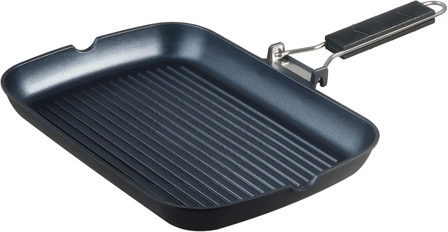 SKITCHN Grill Pan with Folding Handle, Nonstick Indoor BBQ Grilling Pan - 13 9IN
