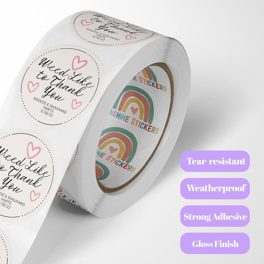 150 Custom Circle/Square BOPP Roll Labels- Personalized Stickers for Business Logo, Party, Wedding Favor, Baby Shower-Any Design Text + Image, Matte/Gloss Finish (3 Inch Circle)