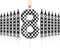 13 Pcs Racing Cars Themed Birthday Candles Black and White Race Number 8 Checkered Candle Cake Topper for Racing Car Party Decoration Supplies (Number 8)