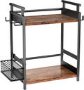 KLM 2 Tier Coffee Bar Organizer for Home Office, Spice Rack for Countertop, Kitchen Counter Storage Shelf with Hanging Basket, Coffee and Tea Condiment Station Organizer