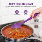 U-Taste Silicone Spoon Spatula Set: 480ºF Heat Resistant Food Grade Flexible Rubber Spoonula, Nonstick Cooking Mixing Scooping Kitchen Baking Scraper Utensils Set of 3 for Pan, Pot, Bowl (Purple)