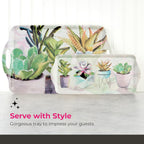 Pimpernel Succulents Rectangular Snack Tray with Handles - 15.1" x 6.5" Melamine Botanical Platter for Coffee, Breakfast, or Sweets - Dishwasher-Safe Decorative Kitchen Server