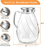 DRASTAR Glass Pitcher with Lid, 2.2L Water Pitcher, 74oz Tea Pitcher for Drinks, Borosilicate Glass Water Jug Cold Or Hot Beverages, Lemonade Pitcher, Glass Water Carafe With Lid