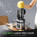 Juicer Machines, Cold Press Juicer with 4.41" Wide Feed Chute, 350W Slow Masticating Juicers for Whole Vegetables & Fruits, High Juice Yield, Easy to Clean, Large Auger, Silver