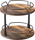 KLM 12" Wood Lazy Susan, Rotating Spice Rack, 2 Tier Spice Turntable Organizer, Industrial Turntable Spice Holder, for Kitchen Countertop and Cabinet, Compact and Versatile, Rustic Brown