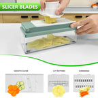 Vegetable Chopper, Onion Chopper Dicer, Mandoline Slicer, Food Chopper with Container, Vegetable Cutter for Salad Potato Carrot Garlic（10 Blades, Blue White）