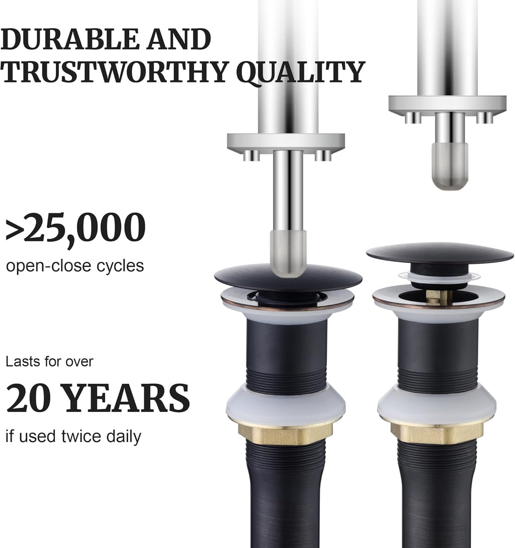 Pop up Sink Drain Stopper Without Overflow Oil Rubbed Bronze for Bathroom Vessel Vanity Sink Art Basin，Big Cap Sink Drain Without Overflow, Metal Pop-up Drain Strainer with Detachable Basket Stopper