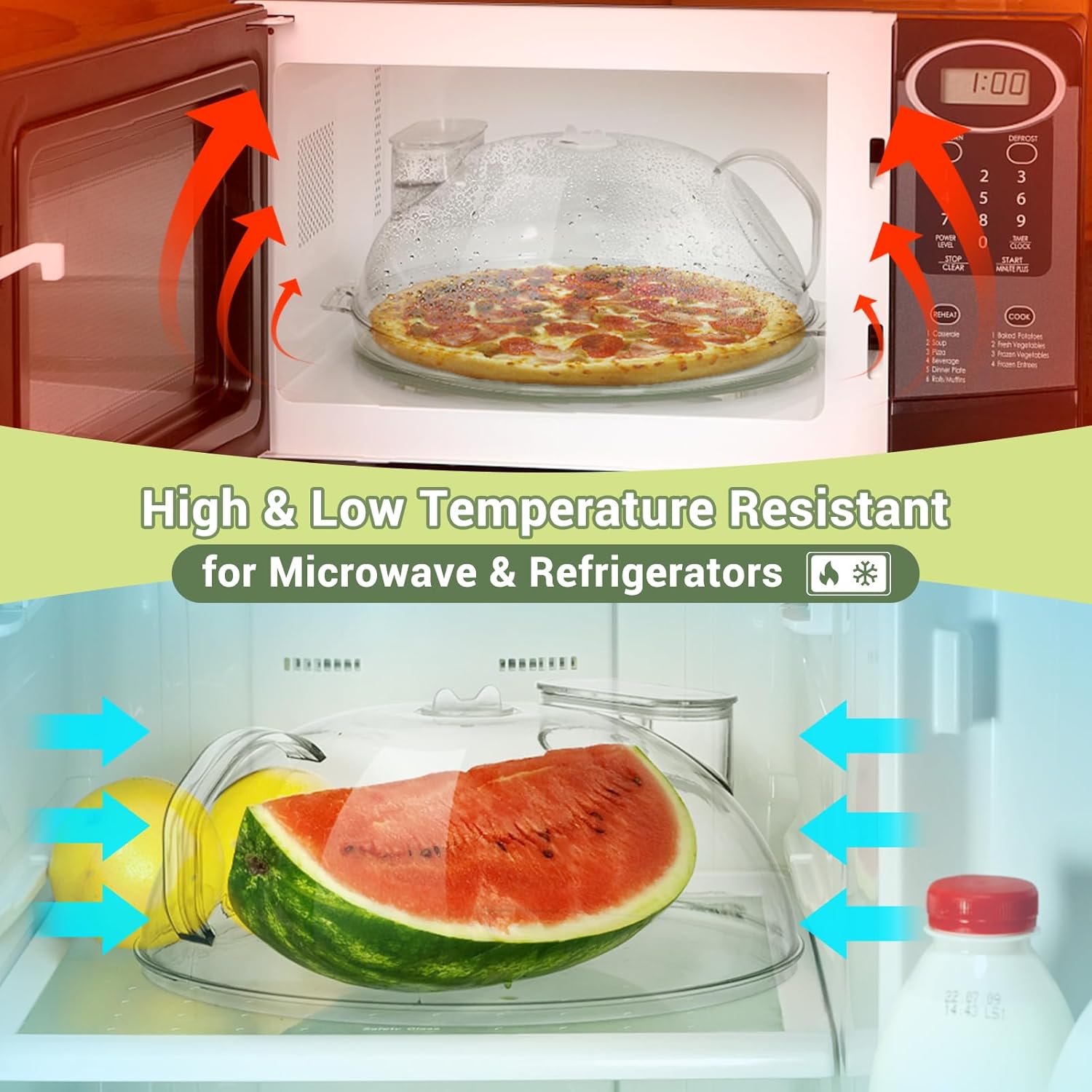 WENWELL Microwave Splatter Cover with Water Steamer,Protect Food Splashes,Dish Bowl Plate Serving Lid with Handle,BPA-Free,Clear Safe Plastic,Microwave Cover for Food,10 Inch