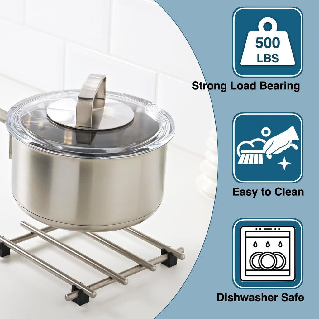 4Pcs Stainless Steel Trivet for Hot Dishes, Lightweight Metal Trivets for Hot Pots and Pans, Metal Cooling Racks, Heat Resistant Mats for Countertop Cooling, Cooking Baking Pans Holder, 7"x7"
