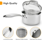 Cyrosa 2.0 Quart Saucepan with Lid, Stainless Steel Sauce Pot with Strainer Lid, Two Side Spouts for Easy Pour with Ergonomic Handle, Dishwasher Safe