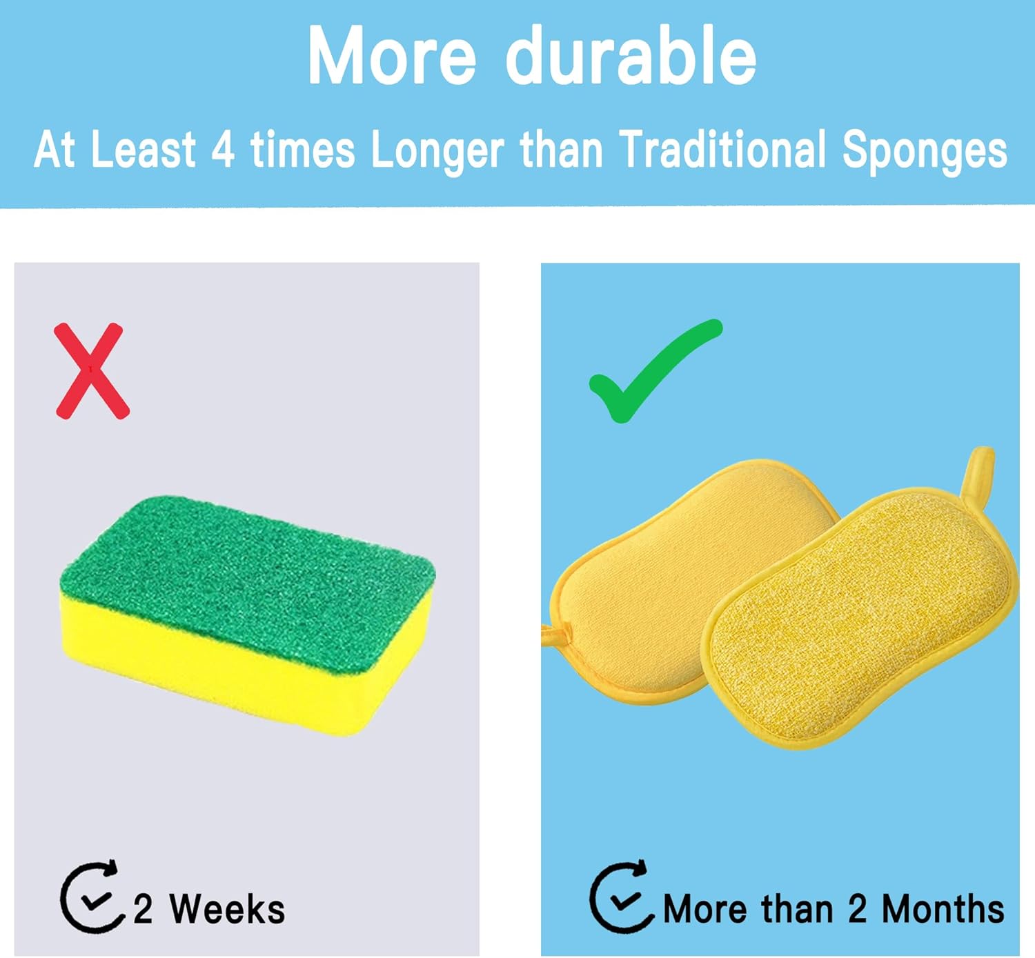 Dish Sponge Kitchen Sponges,Scrub Sponges,Double Sided Cleaning,Non Scratch,Ultra fine Fiber Wiping+Stainless Steel Wire to Remove Stubborn Stains,Durable Thickening (Large 6-Pack)