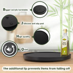 Lazy Susan Organizer, 13.2 Inch Non-Skid Bamboo Lazy Susan for Kitchen Table cabinets Closets and Kitchen Islands, Wood Turntable for Kitchen Countertop Organizer Black