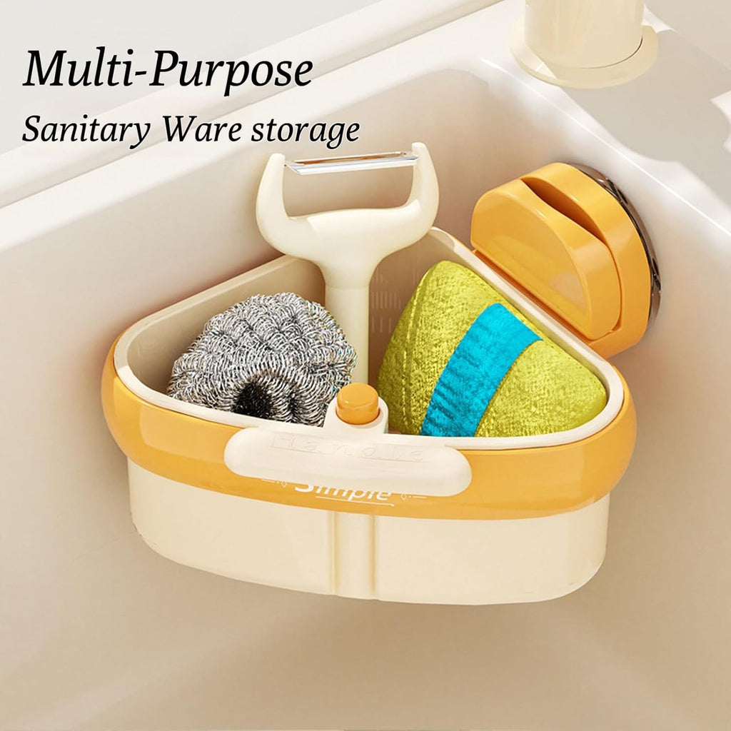 Suction Cup Sink Corner Rack, 2025 Upgraded Automatic Dumping Sink Strainer Basket, Suction Cup Press Sink Drainer Basket, No Drilling Corner Sink Strainer for Food Waste (Green, 1Pc)