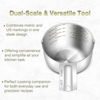 2PCS Stainless Steel Measuring Cup Set, Includes 2Cup(480ml, 16oz) and 1Cup (240ml, 8oz), Etched Inner Scale Measure Scoop, Metric and US Measurement, Dishwasher Safe