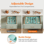 Lifewit Utensil Organizer for Kitchen Drawers, Expandable Cooking Utensil Tray, Adjustable Cutlery Silverware Flatware Holder, Plastic Spatula Tools and Gadgets Storage Divider, Large, Turquoise