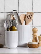 LE TAUCI Utensil Holder, 7.3"+5.4" Ceramic Kitchen Utensil Holder for Countertop, Large Cooking Utensil Crocks for Kitchen Counter Decor, Morden Utensil Organizer for Spatula, Set of 2, White