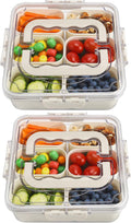 Divided Serving Tray with Lid and Handle, Portable Snack Box Container, 6 Compartments Veggie Fruit Snackle Tray, Charcuterie Platter Container for Party, Nuts, Snacks, Picnic,2 Pack, SMALL SIZE