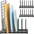 TEAMOLA Adjustable Bakeware Organizer Rack - 2pc Black Heavy-Duty Metal Cutting Board Rack for Cutting Boards & Cookware, Holds Utensils Up to 9.84" Wide (Space-Saving Holder Fits Narrow Countertops)