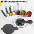 18 Pieces Measuring Cups and Spoons set, Includes 10 Stackable Measuring Cup with Lid and 9 Magnetic Measuring Spoons for Liquid and Dry, BPA Free, Dishwasher Safe (Sapphire)