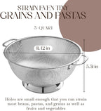 Bellemain Colander for Kitchen – 5 Qt Stainless Steel Strainer with Handle - 18/8 Pasta Strainer Bowl for Pasta, Spaghetti, Vegetables, Fruit, and Pot Draining - Stainless Steel Colander