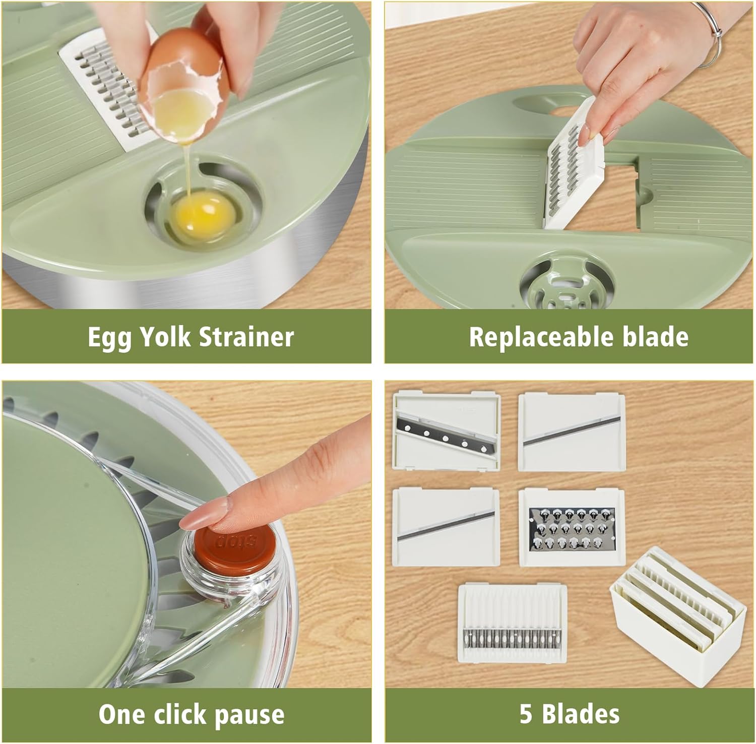 Stainless Steel Salad Spinner Large, Vegetables Fruits Wash Bowl with Strainer, Lettuce Spinner Dryer with 5 Blades Slicer, Egg Yolk Strainer, Shredder for Efficient Salad Preparation 5.3Qt