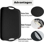 Extra Large Serving Tray with Handles, 20x13 inch, Set of 2 Melamine Platters for Serving Food, Turkey, Cookie, Rectangular Trays for Eating, Raised Dots Matt Finished, Dishwasher Safe, Black