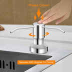 Sink Soap Dispenser for Kitchen Sink, Countertop Built in Sink Soap Dispenser with 47” Extension Tube kit, No Need to Fill The Little Bottle Again (Chrome)