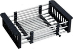 COVRA Over Sink Dish Drying Rack, Stainless Steel Drainer for 11"-19" Sinks, Kitchen Countertop Organizer for Dishes, Vegetables, and Fruits (Black)