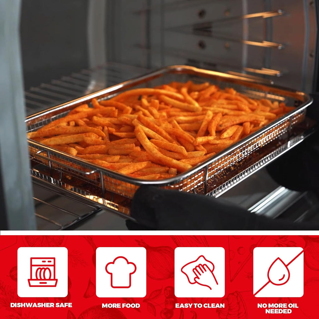 Air Fryer Basket for Oven, Air Fryer Basket and Stainless Steel Baking Tray Pant Oven Air Fryer Pan Rack for Cooking Baking Dishwasher and Broiling (13.1"x9.6" & 15.3"x11.1")
