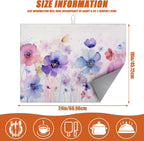 Watercolor Flowers Dish Drying Mat for Kitchen Counter Microfiber Absorbent Dish Kitchen Drying Mat Draining Reusable Washable for Dishes/Utensils/Counterto