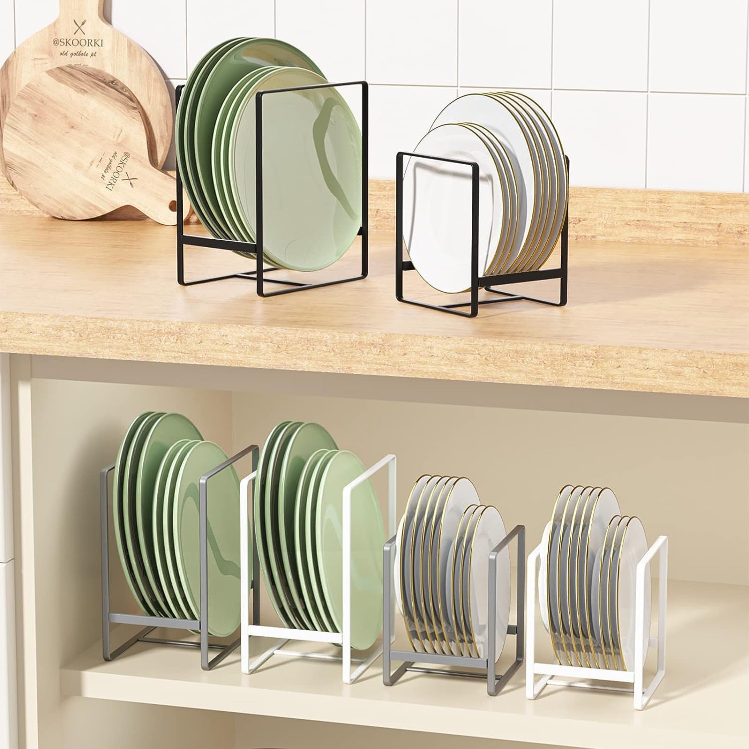 2 Pack Large Plate Holders Organizers Upright Cabinet Dish Drying Racks Metal Plate Dish Organizers Racks Stands for Countertop and Cupboard 7.87in. x 6.29in. x 4.52in. Black