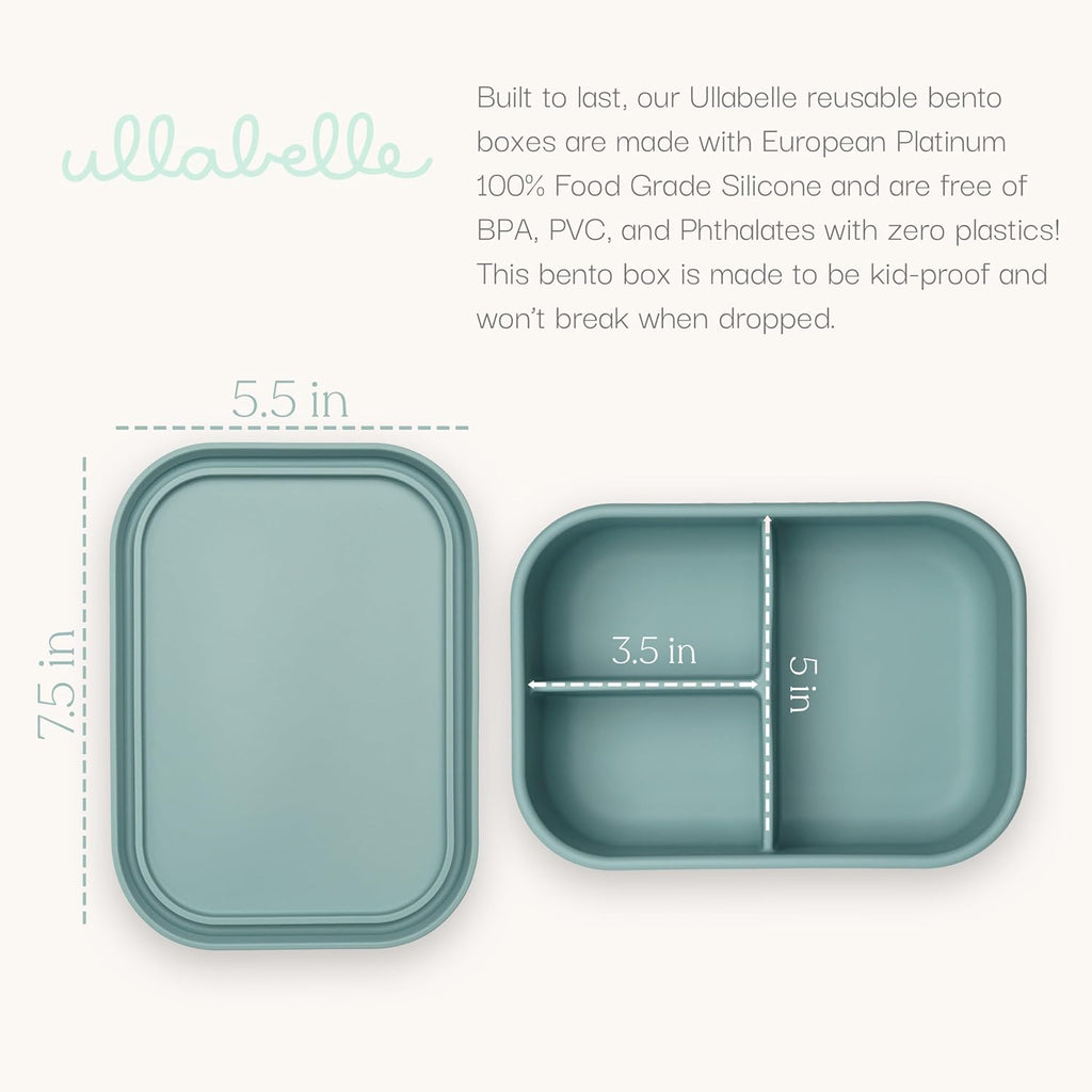 Ullabelle Leak Proof Bento Box Food-Grade Silicone Bento, BPA, Phthalate, Lead, & PVC Free - Bento Lunch Box for Daycare, Kids, & Adults - Leak Resistant Sets With Lids Snack Box Container (Blue)