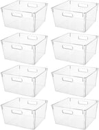 Clear Extra Large Plastic Storage Bins, Perfect for Pantry Organizers and Storage Containers Fridge Organizer Plastic Bins Kitchen Organizer Bin for Organizing Under Sink Refrigerator Organization