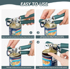 10 Colors Can Opener Manual Handheld Heavy Duty Hand Can Opener Smooth Edge Stainless Steel Can Openers Top Lid Kitchen Gadgets, Best Large Rated Easy Turn Knob, with Bottle Opener, Emerald