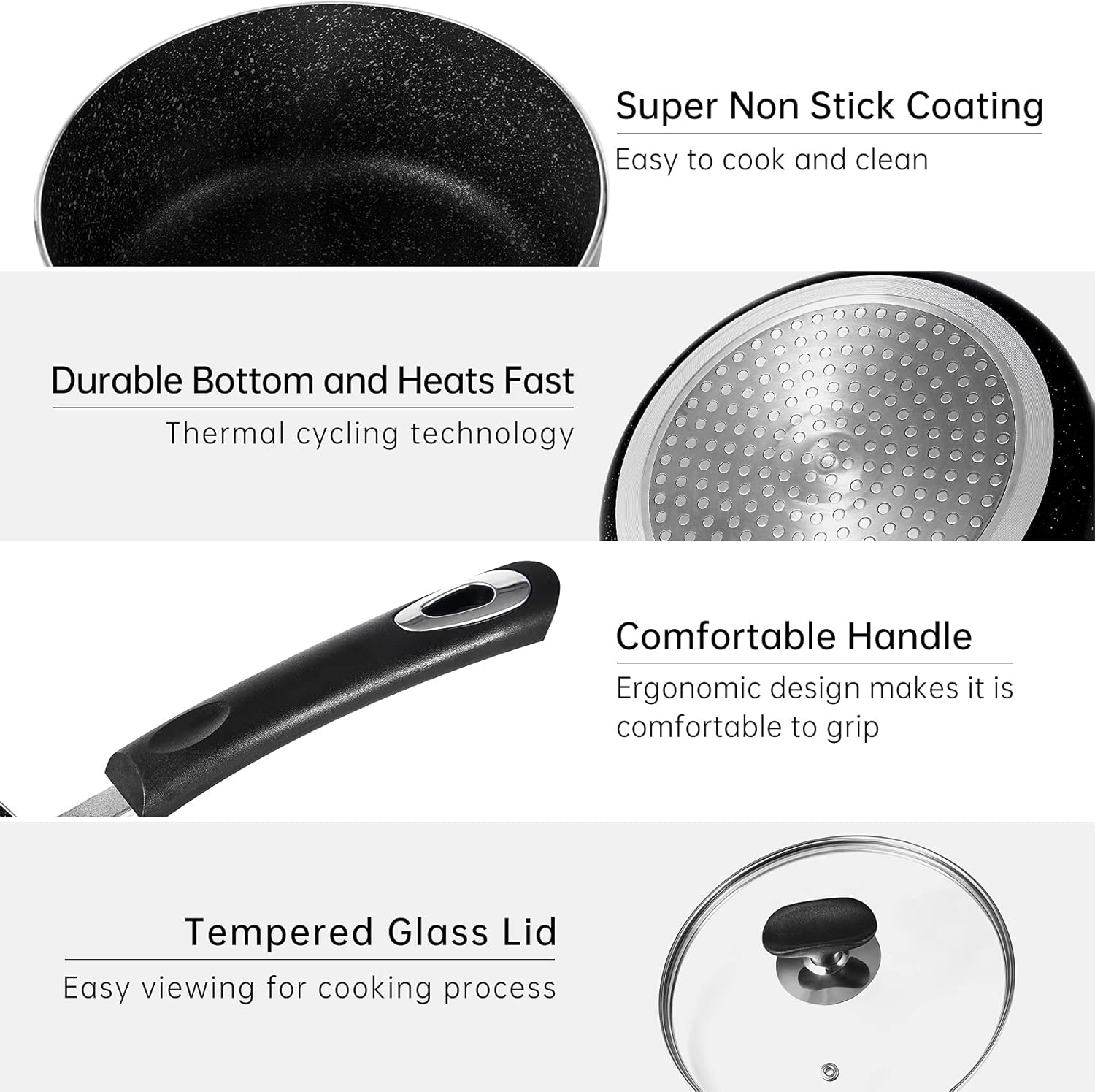 Nonstick Saucepan Set with Lid, Non Stick 1.5QT & 2.5QT Sauce Pan Set with Glass Lid Small Pot for Home Kitchen