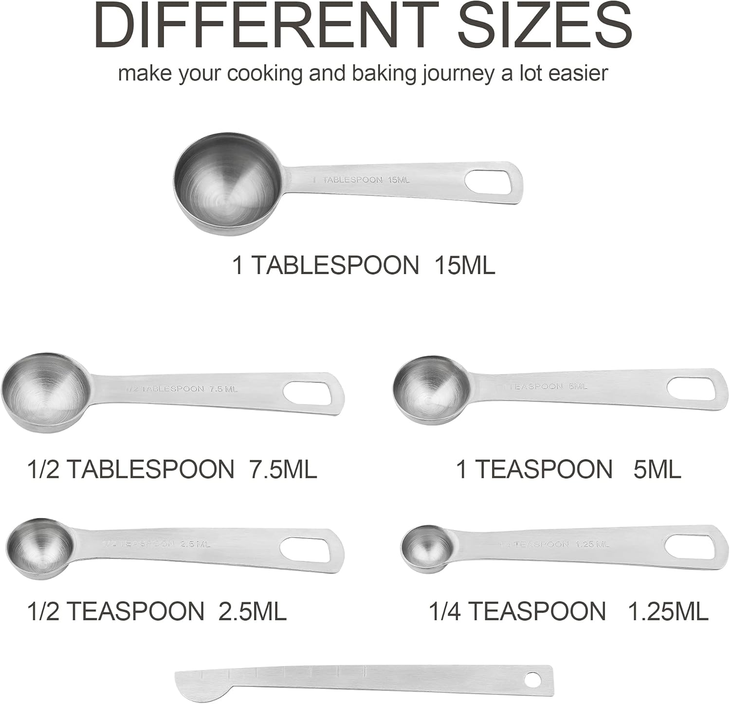 Smithcraft Stainless Steel Measuring Cups and Spoons Set 18/8(304) Steel Material Heavy Duty 5 Measuring cups and 5 Measuring Spoons 1 Leveler and 2 rings Pack 13pcs Per set