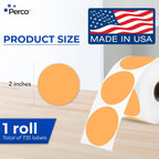 Perco Orange 2-Inch Perforated Circle Dot Thermal Sticker Labels — 735 Stickers/Roll, Direct Thermal Printer Compatible—with Permanent Adhesive for Organizing, Color Coding, Bin Labeling—Made in USA