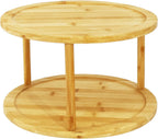 Wood Lazy Susan Organizer Bamboo 2-Tier Rotating Storage Rack – 360° Turntable Organizer for Kitchen, Spices, Cosmetics