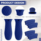 Patelai 8 Pcs Silicone Pot Holders Set Cast Iron Handle Cover Heat Resistant Pot Handle Covers Potholder Non Slip Reusable Pan Sleeve for Frying Pan Kitchen Supplies (Navy Blue)